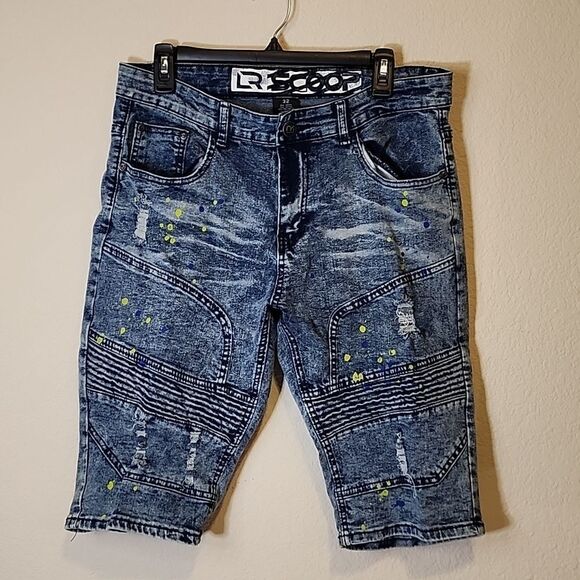 R SCOOP Painted Men's Shorts Blue Size 32" - Picture 1 of 4